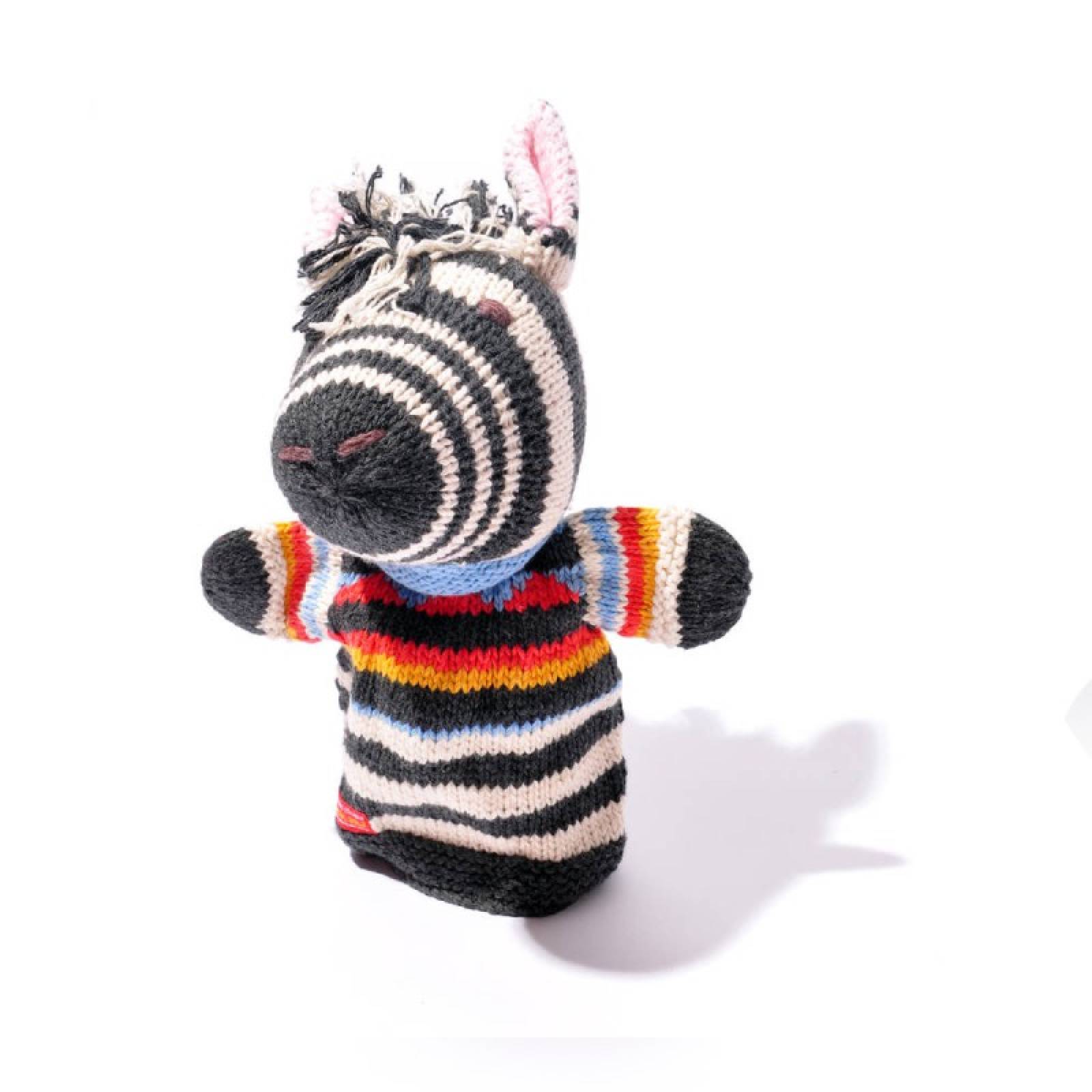 Zebra - Hand Knitted Glove Puppet Organic Cotton thumbnails