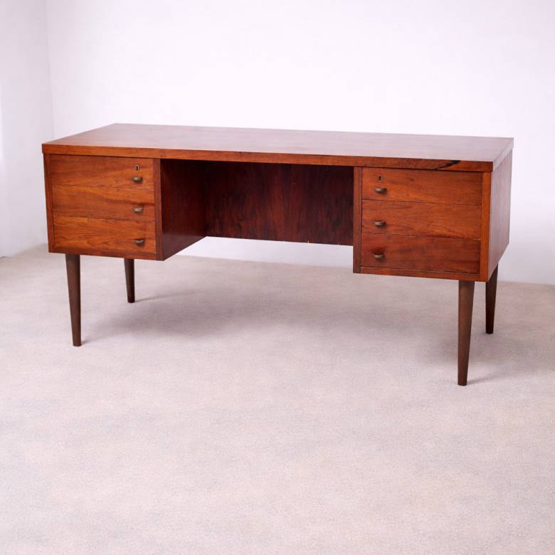 1960s Danish Rosewood Desk With Brass Handles
