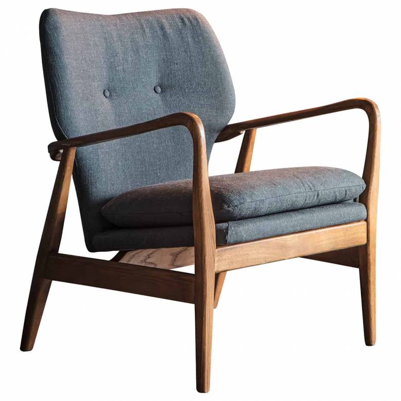 The Button Oak Armchair in Grey Fabric