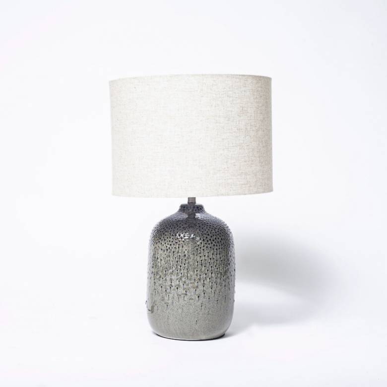 Table Lamp With Green Reactive Glaze & White Shade H:57cm