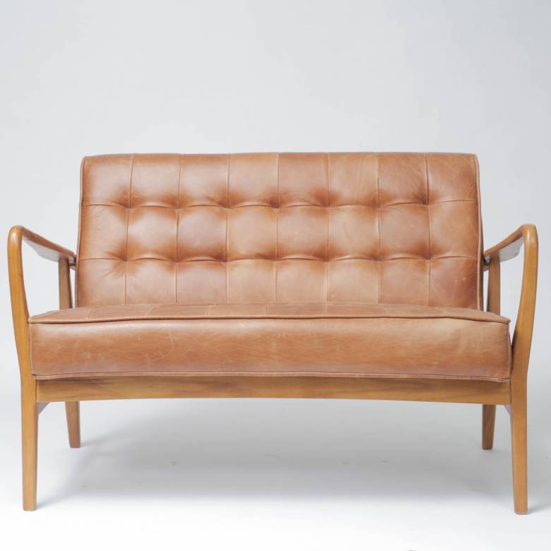 The Olsen Oak 2 Seater Sofa in Distressed Brown Leather