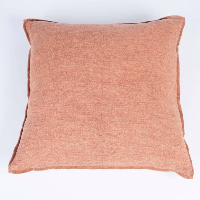 Alpha Square Linen & Velvet Cushion In Cinnamon 45x45