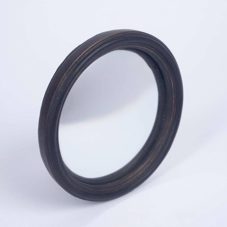 Antiqued Black Thin Framed Medium Convex Mirror D: 17cm MK7