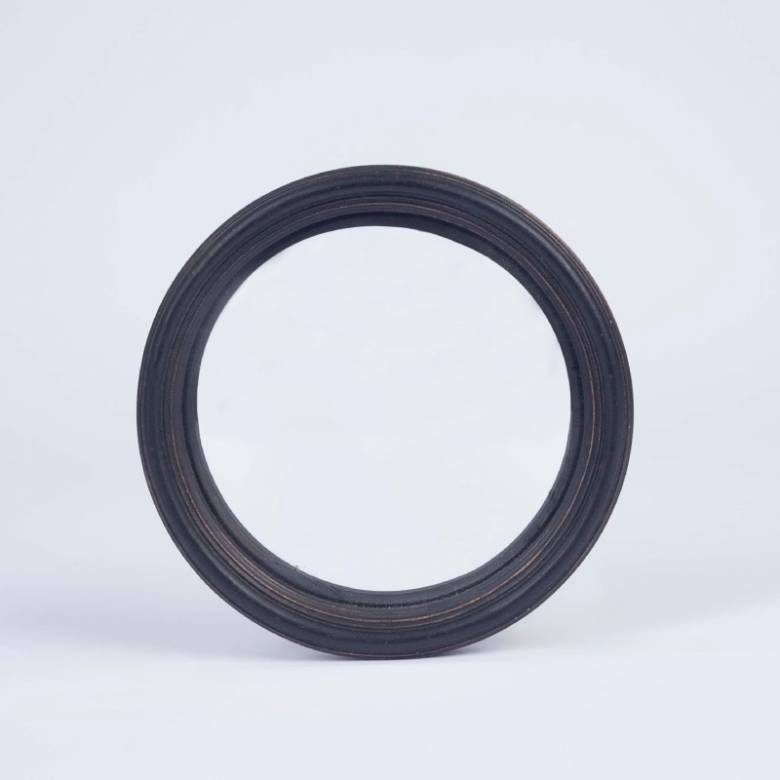 Antiqued Black Thin Framed Medium Convex Mirror D: 17cm MK7