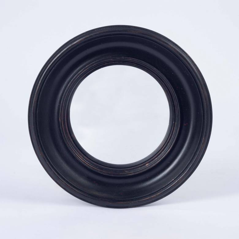 Antiqued Black Deep Framed Medium Convex Mirror D:23cm