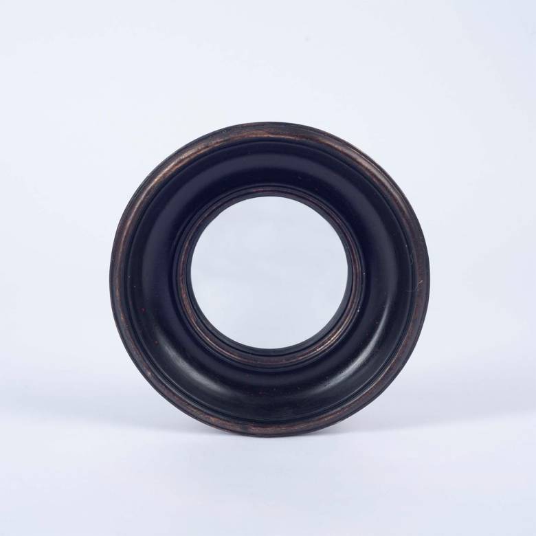 Antiqued Black Deep Framed Small Convex Mirror D:19cm