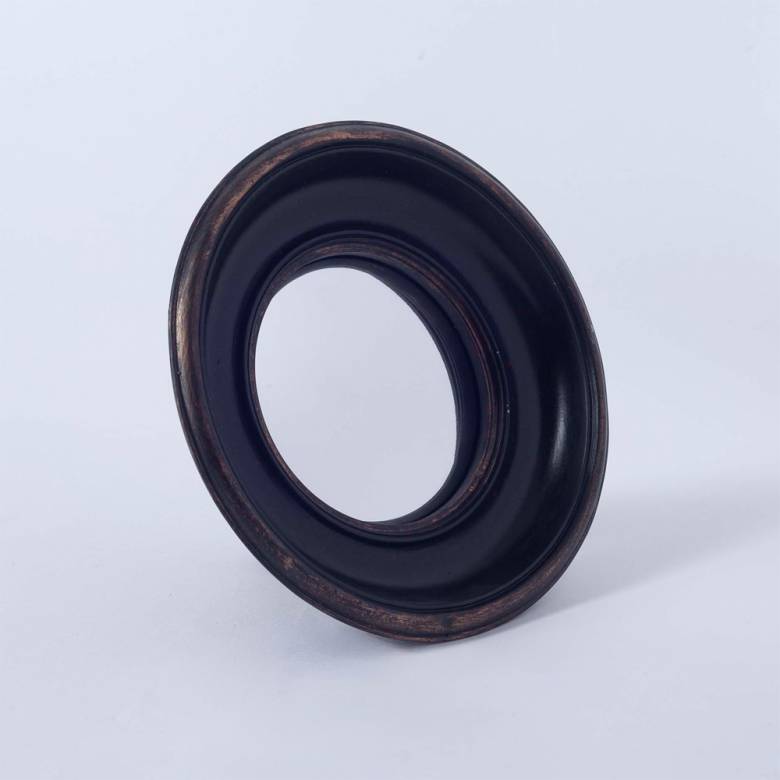 Antiqued Black Deep Framed Small Convex Mirror D:19cm