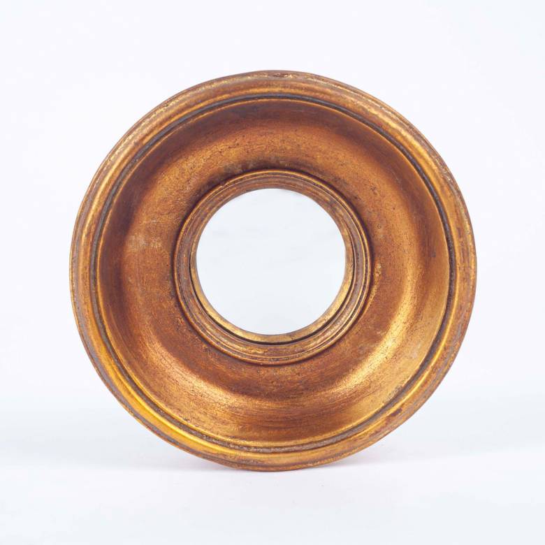 Antiqued Gold Deep Framed Extra Small Convex Mirror D:16cm