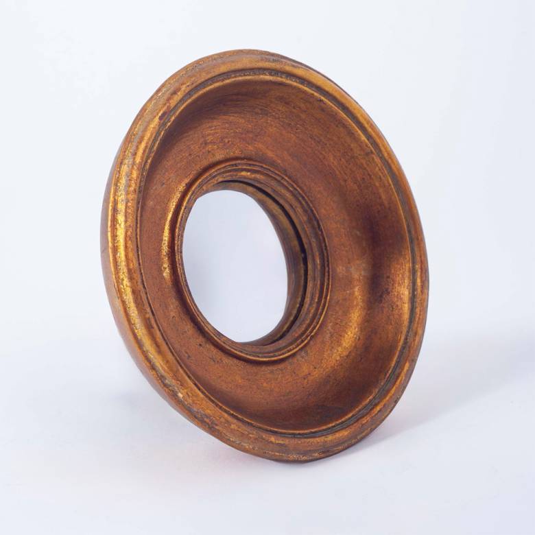 Antiqued Gold Deep Framed Extra Small Convex Mirror D:16cm