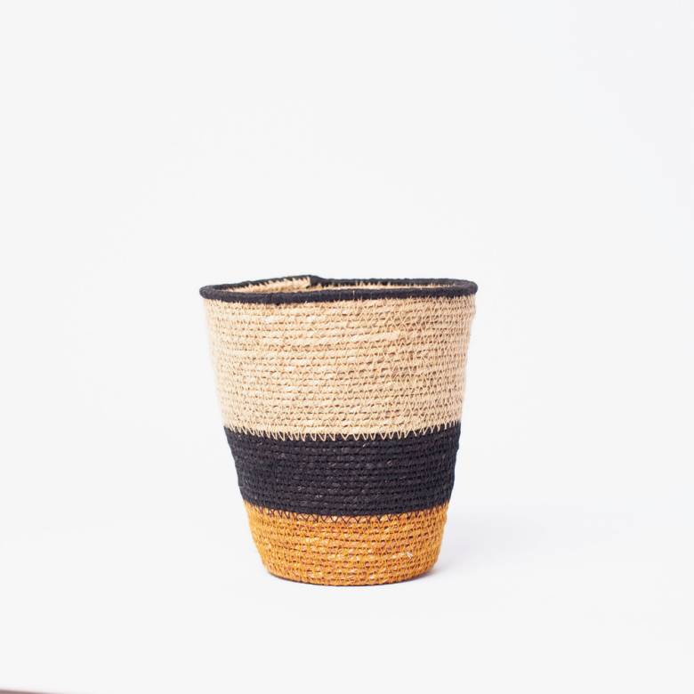 Small Seagrass Basket With Orange & Blue Stripes H:16cm