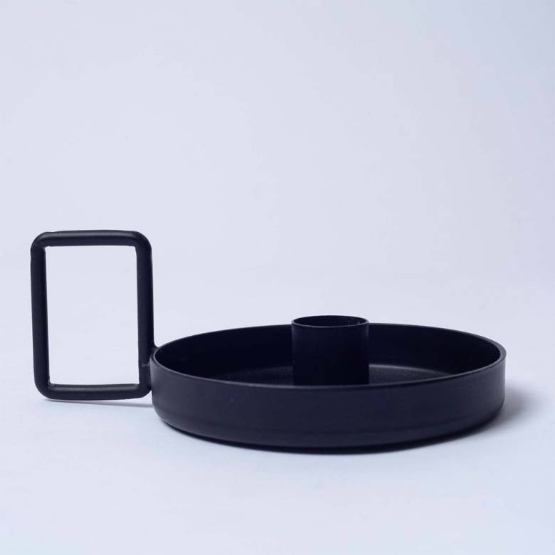 Black Candleholder Dish With Squared Handle
