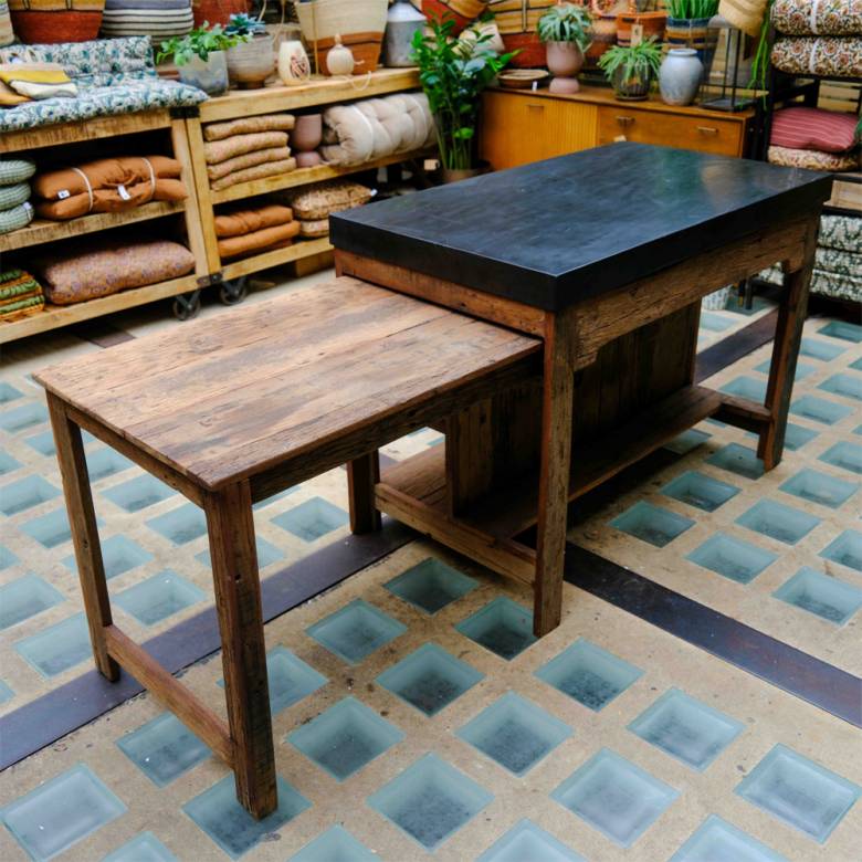 Black Marble Counter Unit With Sliding Table