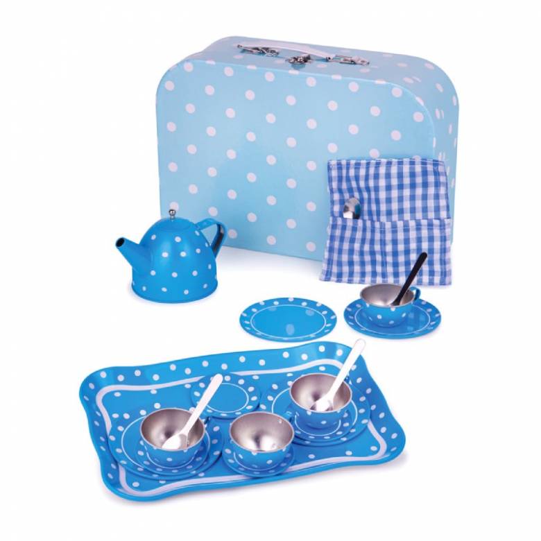 Blue And White Spot Tin Tea Set In Case