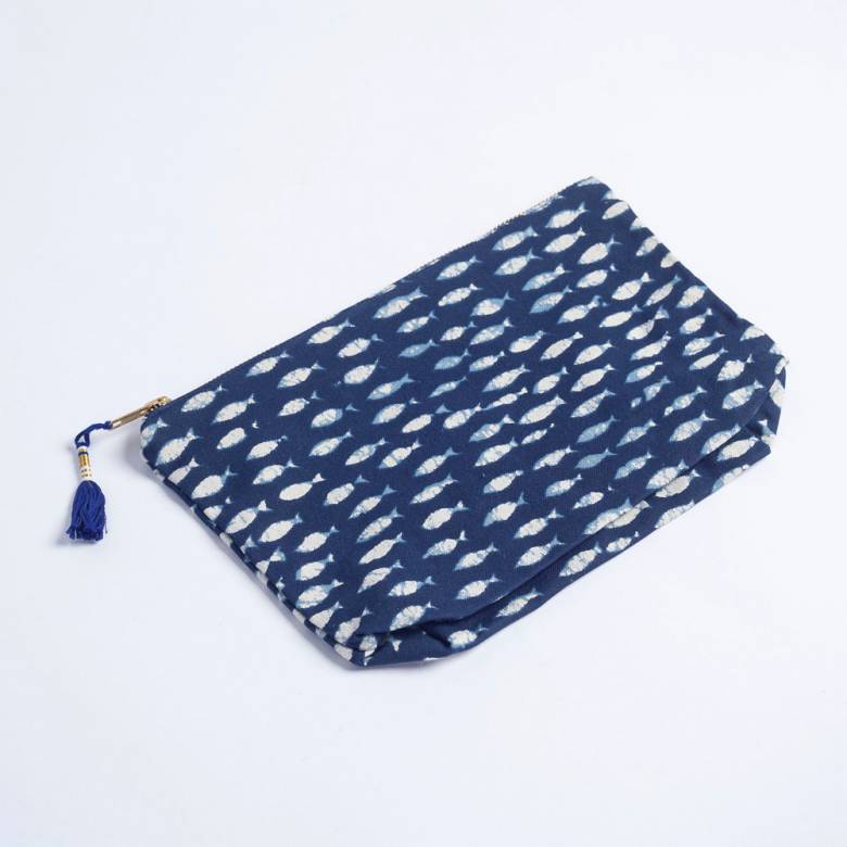 Blue Wash Bag In Fish Print