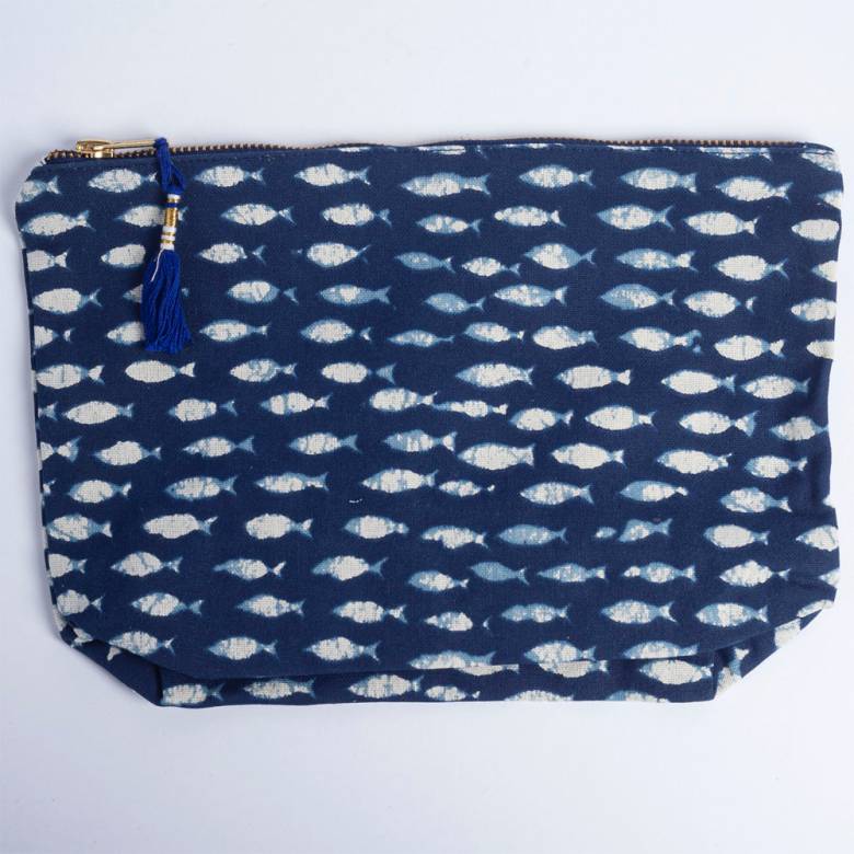 Blue Wash Bag In Fish Print