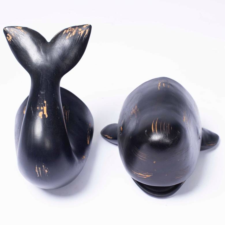 Pair Of Whale Bookends In Distressed Resin