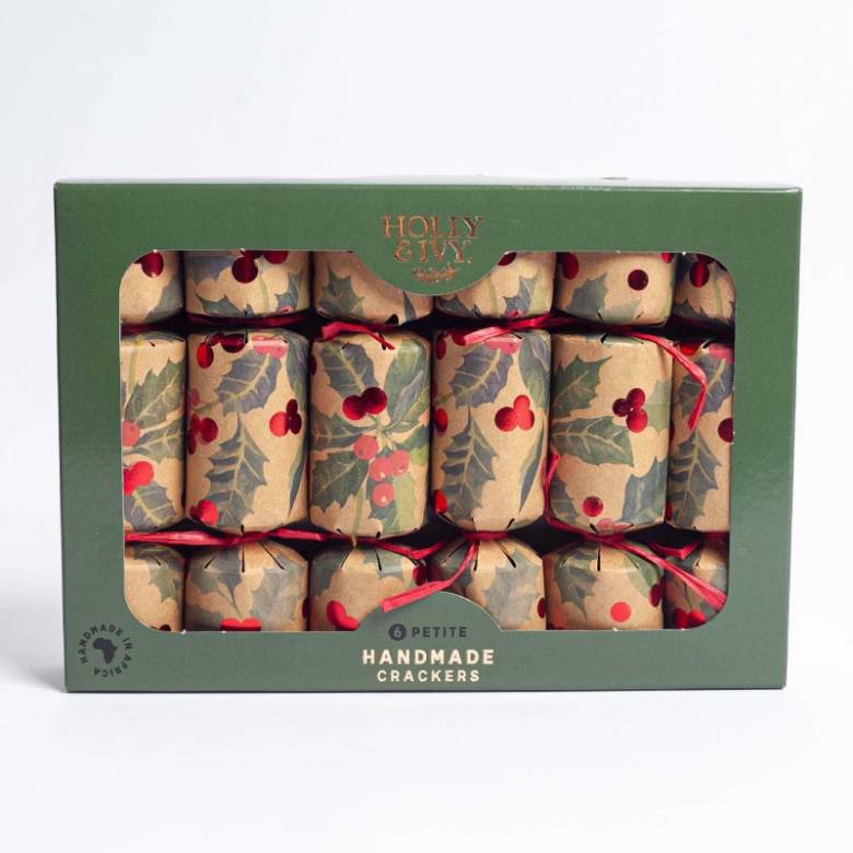 Box Of 6 Petite Christmas Crackers - Kraft Holly