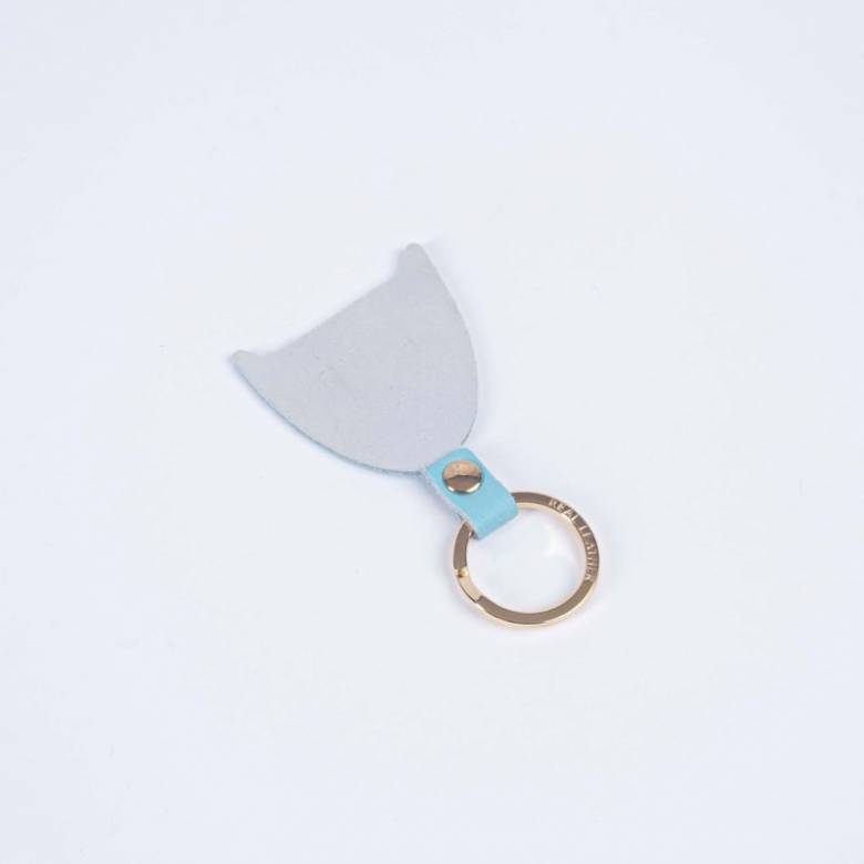 Cat Head Leather Keyring In Turquoise