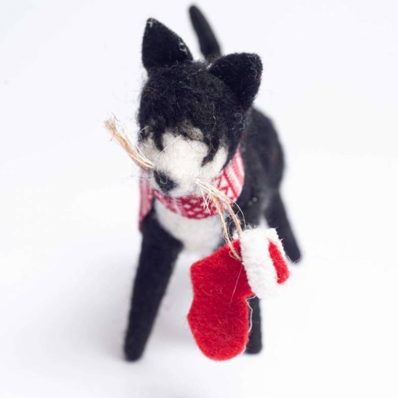 Cat With Stocking Felt Hanging Christmas Decoration