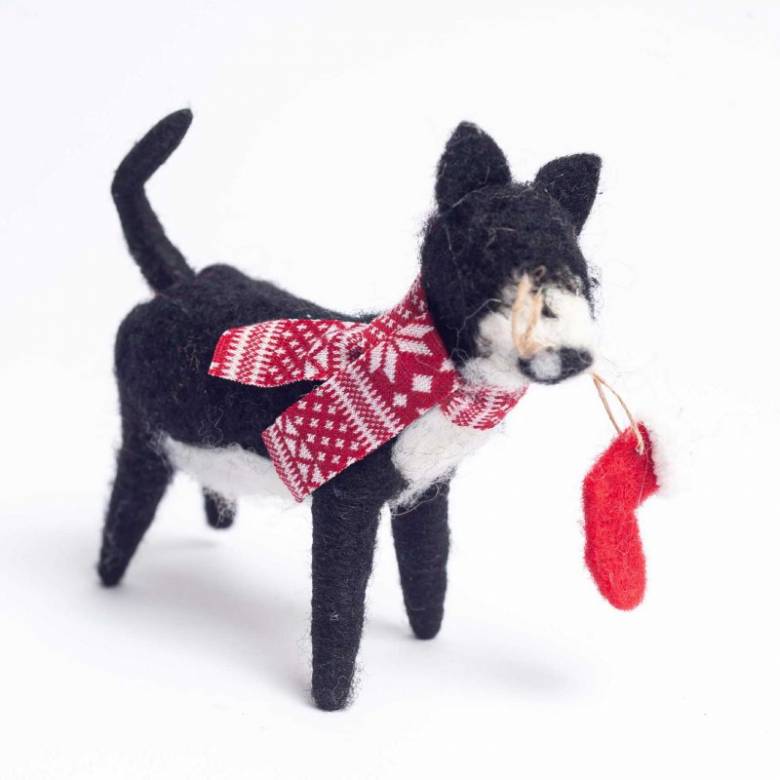 Cat With Stocking Felt Hanging Christmas Decoration