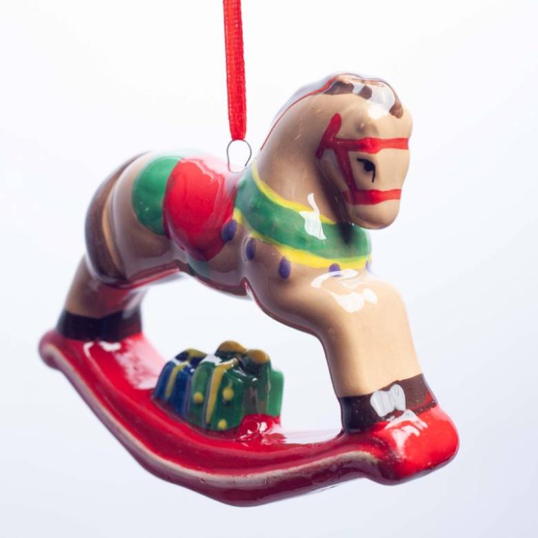 Ceramic Rocking Horse Hanging Christmas Decoration