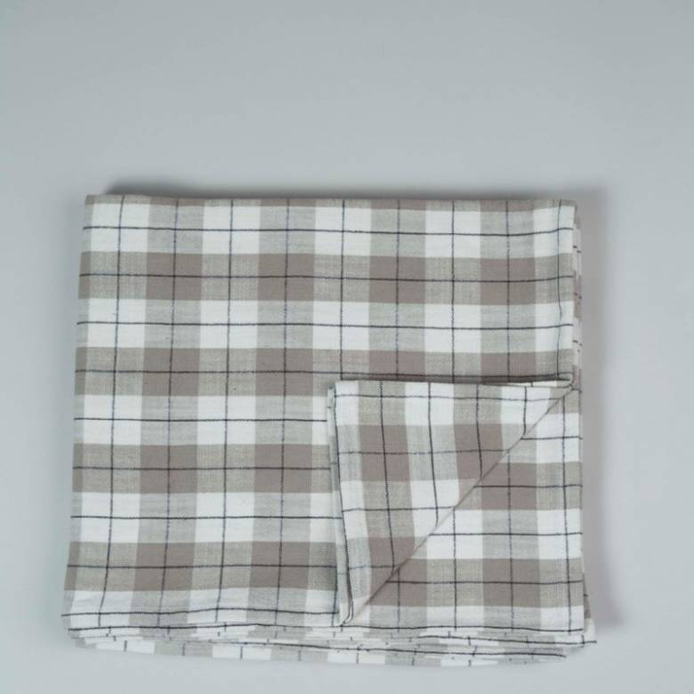 Checked Tablecloth In Taupe & Charcoal