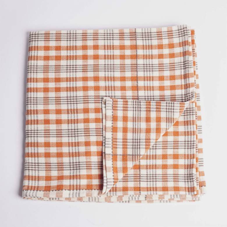 Checked Table Cloth In Burnt Orange