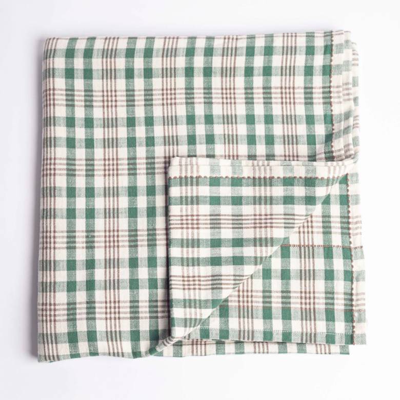 Checked Table Cloth In Green & Charcoal