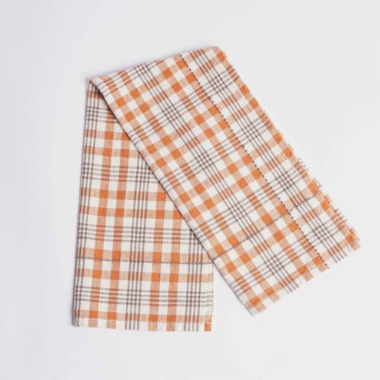 Checked Tea Towel In Burnt Orange