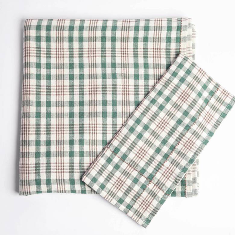 Checked Tea Towel In Green & Charcoal