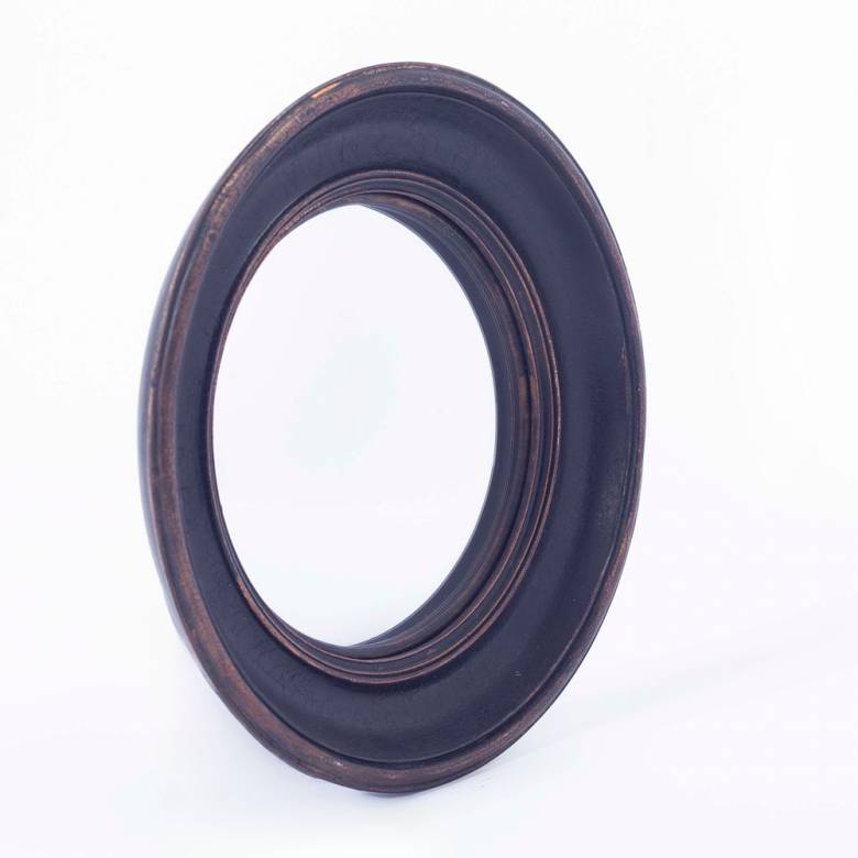 Circular Convex Mirror With Black & Gold Patinated Frame D:26.cm