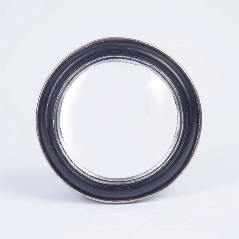 Circular Convex Mirror With Black Silver Patinated Frame D:19cm