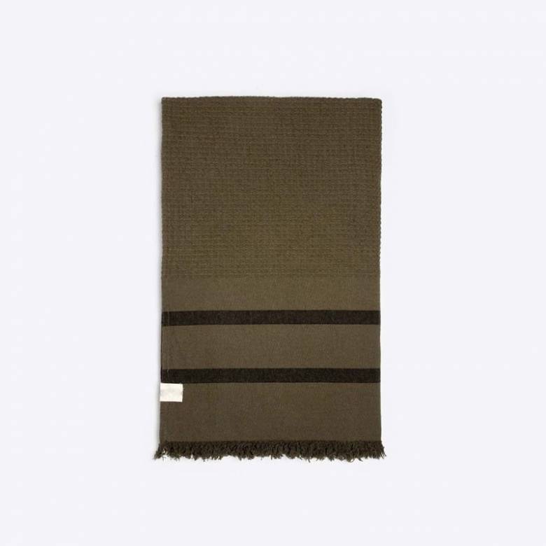 Cotton Waffle Towel With Stripes In Khaki