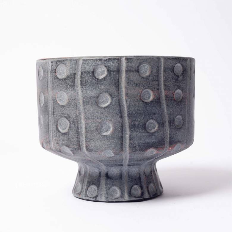 Dark Grey Carved Flowerpot With Spots H:14cm