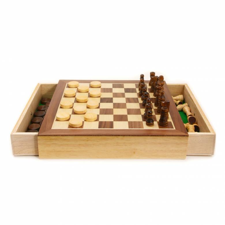 Deluxe Chess And Draughts In Box With Drawer