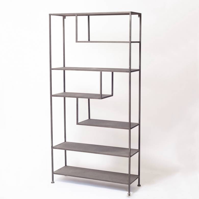 Distressed Black Metal Multi-shelf Shelving Unit 160x80cm
