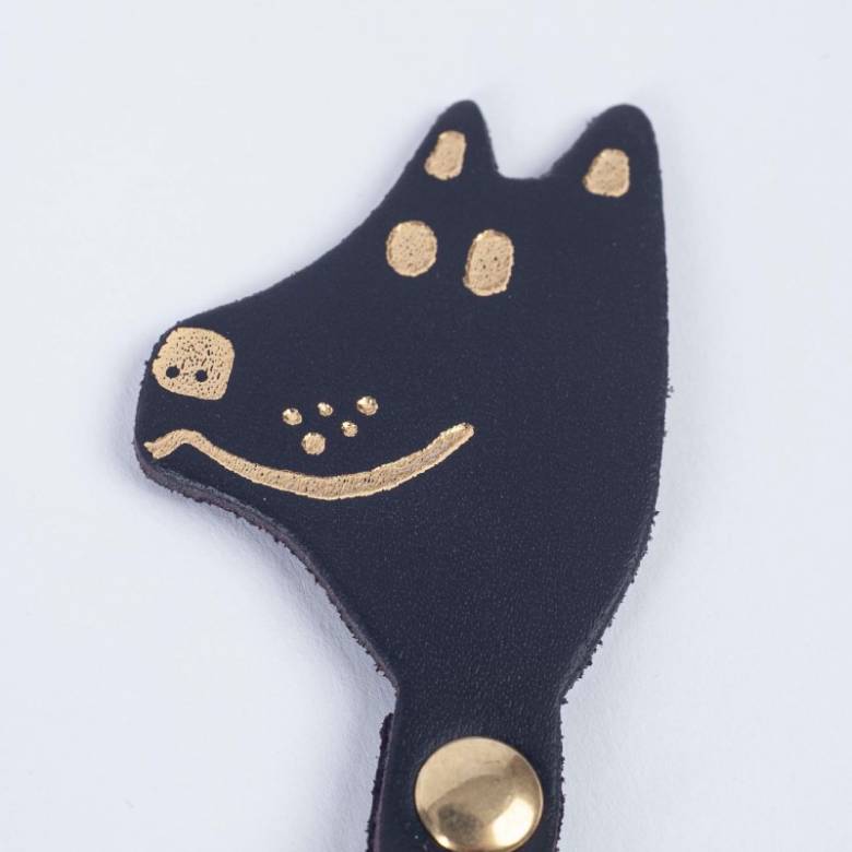 Dog Head Leather Keyring In Black