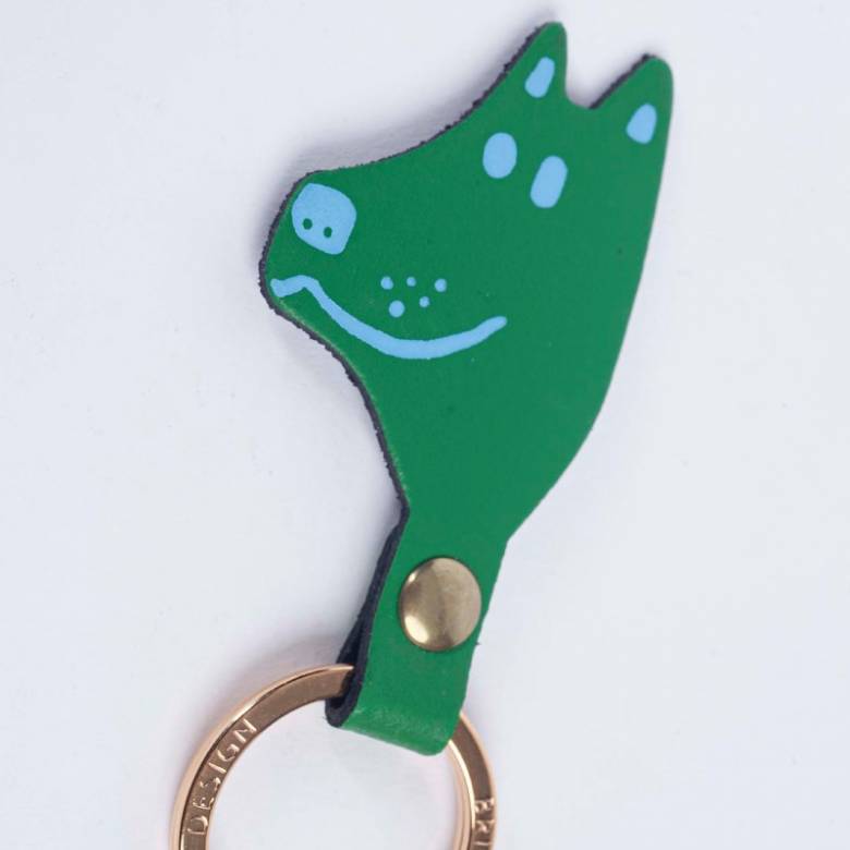 Dog Head Leather Keyring In Green