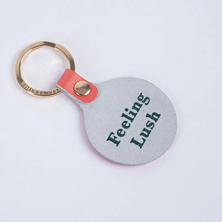 Feeling Lush Smiley Leather Keyring In Coral