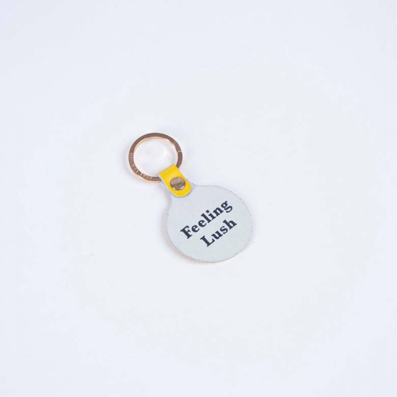Feeling Lush Smiley Leather Keyring In Yellow