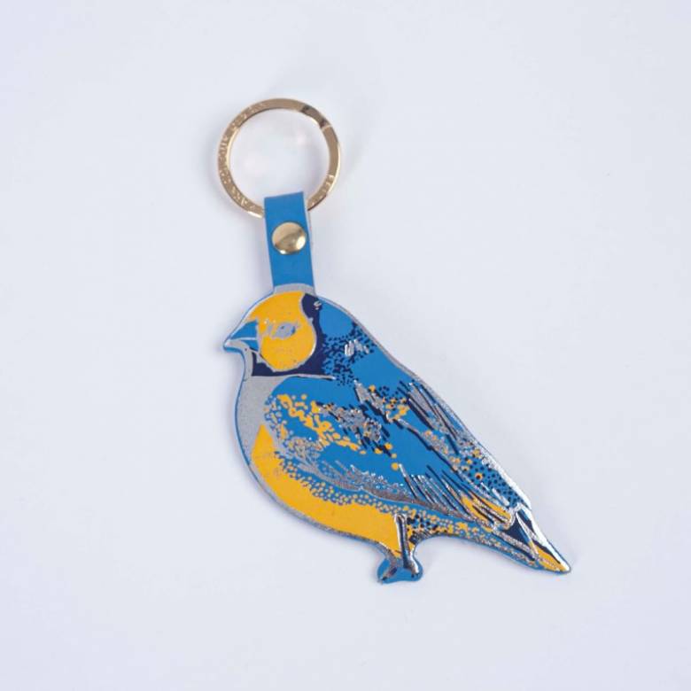 Finch Leather Keyring In Cornflower Blue
