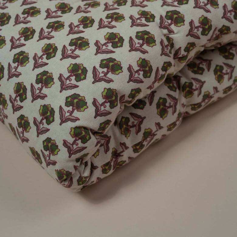 Folding Bench Cushion In Green & Burgundy Block Print