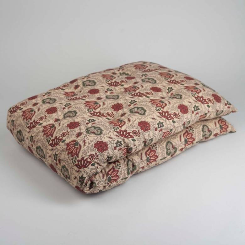 Folding Bench Cushion In Tomato & Green Block Print