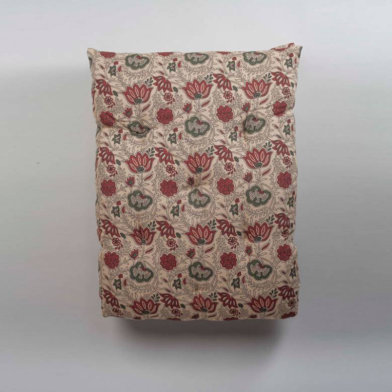 Folding Bench Cushion In Tomato & Green Block Print