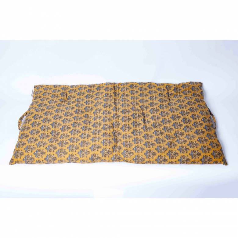Printed Single Cotton Folding Cushion In Mustard Block Print