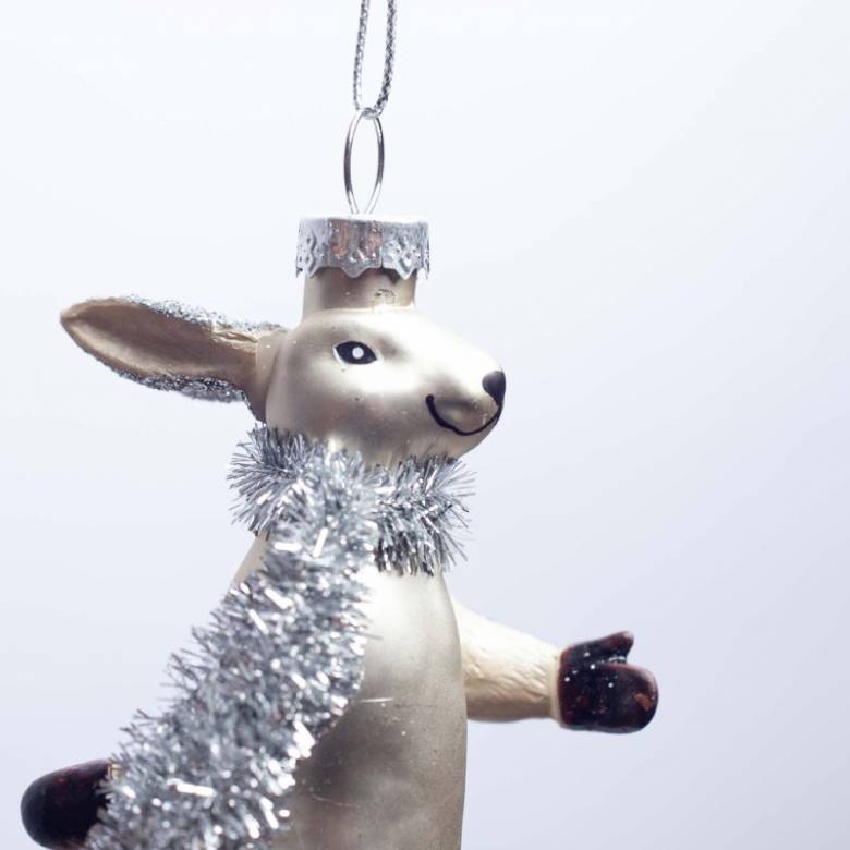 Glass Skating Hare Hanging Christmas Decoration