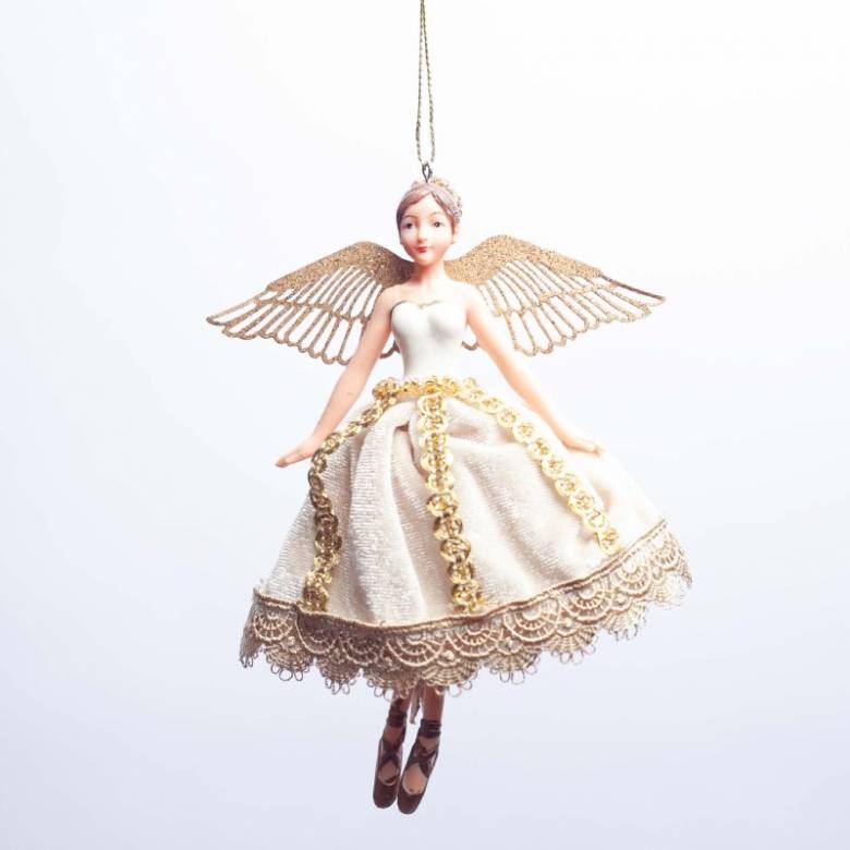 Gold Fairy With Wings Hanging Christmas Decoration