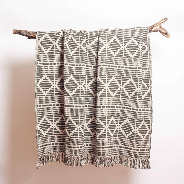 Green Geometric Print Blanket Throw