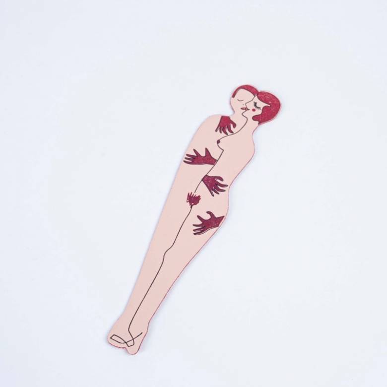 Hand Painted Leather Book Lover Bookmark In Pale Pink
