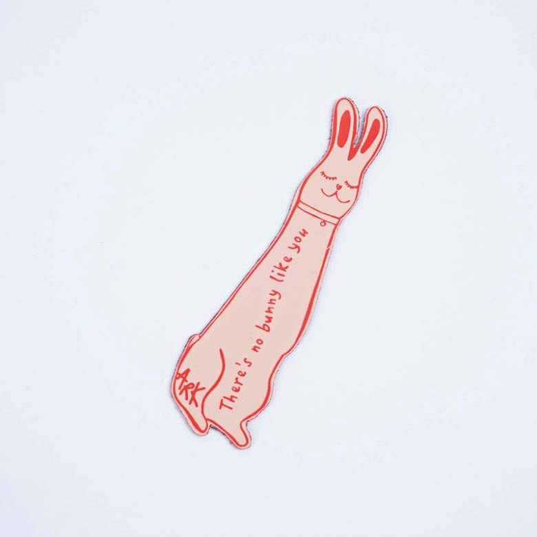 Hand Painted Leather Bunny Bookmark In Pale Pink
